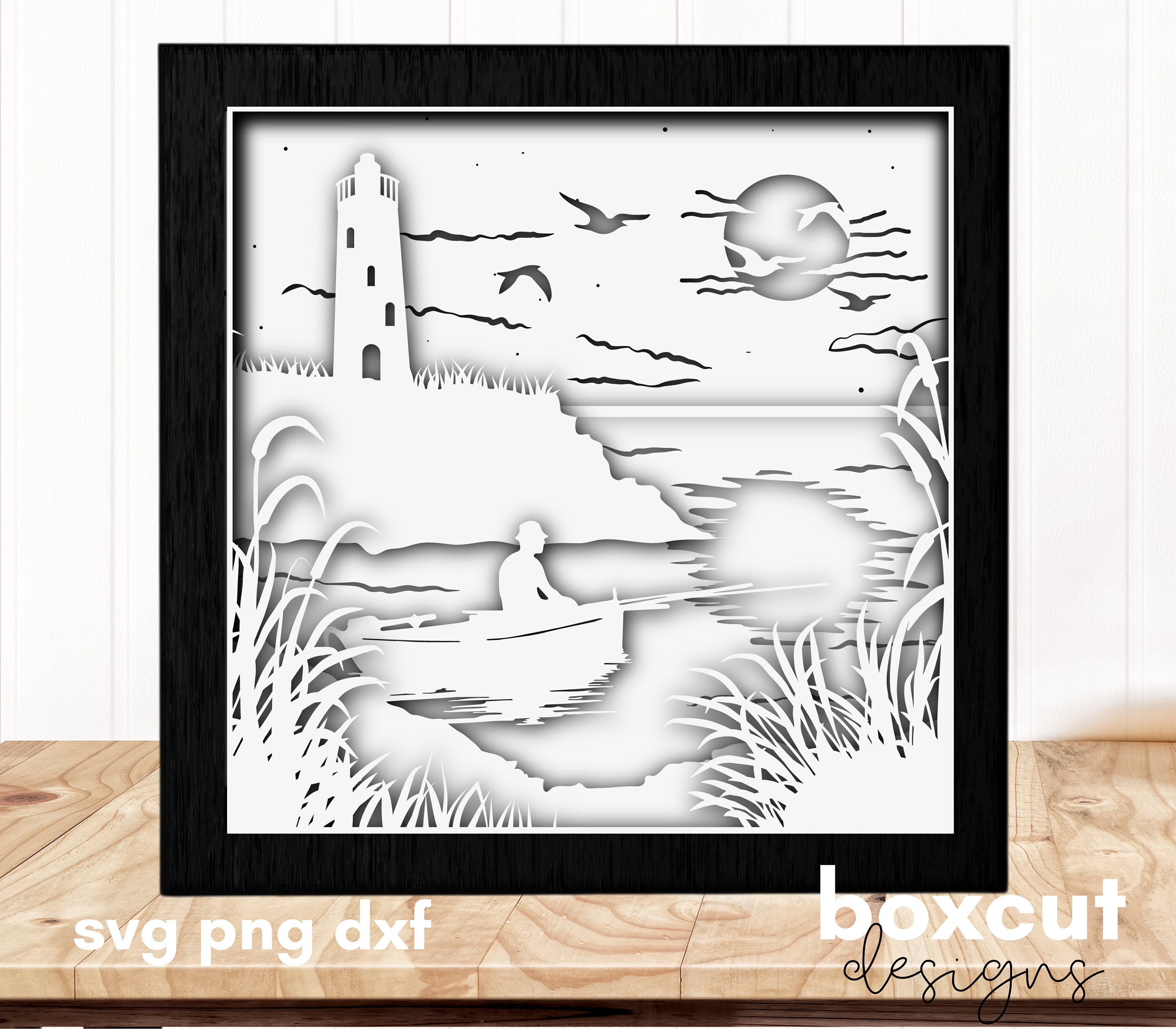 Download Shadow Box SVG Lighthouse Beach Scene 3D Layered Light Box ...