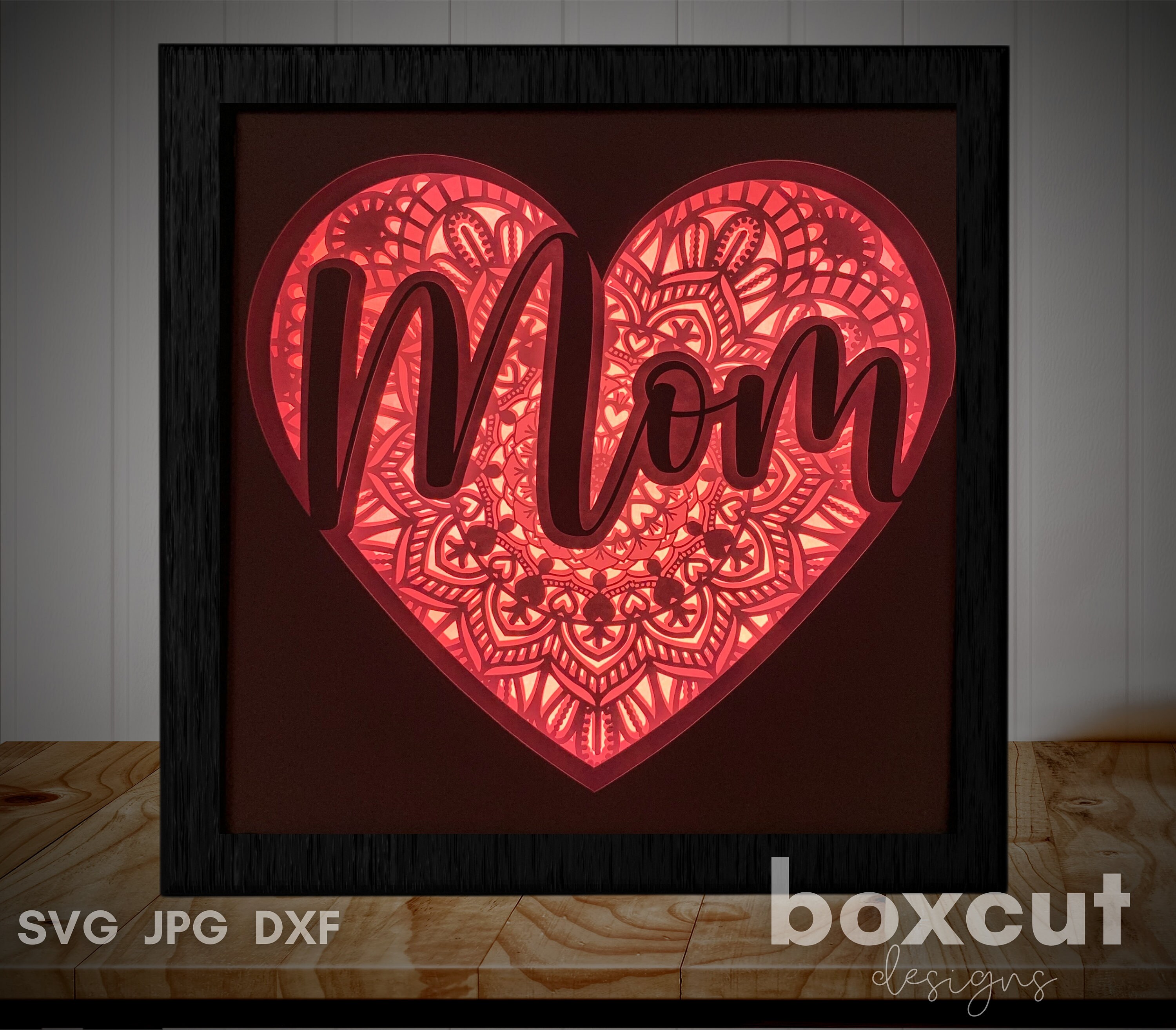 Shadow Box SVG Mom Mother's Day Heart Mandala 3D Layered | Etsy