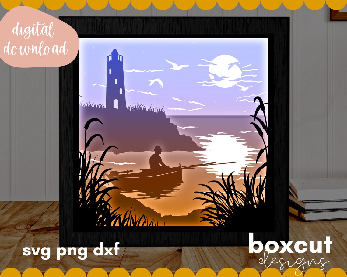 Download Shadow Box SVG Lighthouse Beach Scene 3D Layered Light Box ...