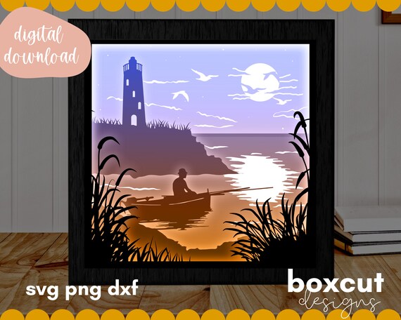 Download Shadow Box SVG Lighthouse Beach Scene 3D Layered Light Box ...