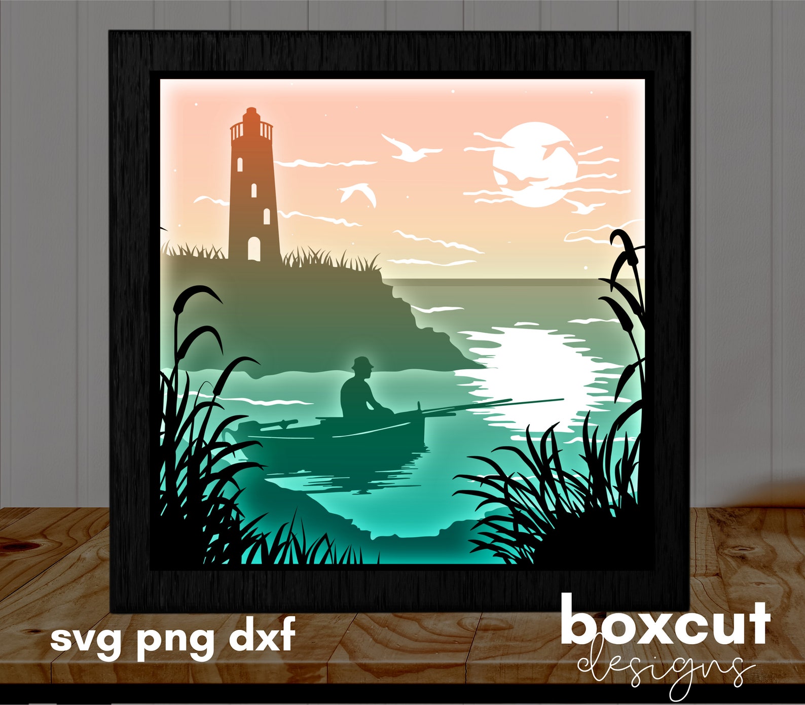 Download Shadow Box SVG Lighthouse Beach Scene 3D Layered Light Box ...