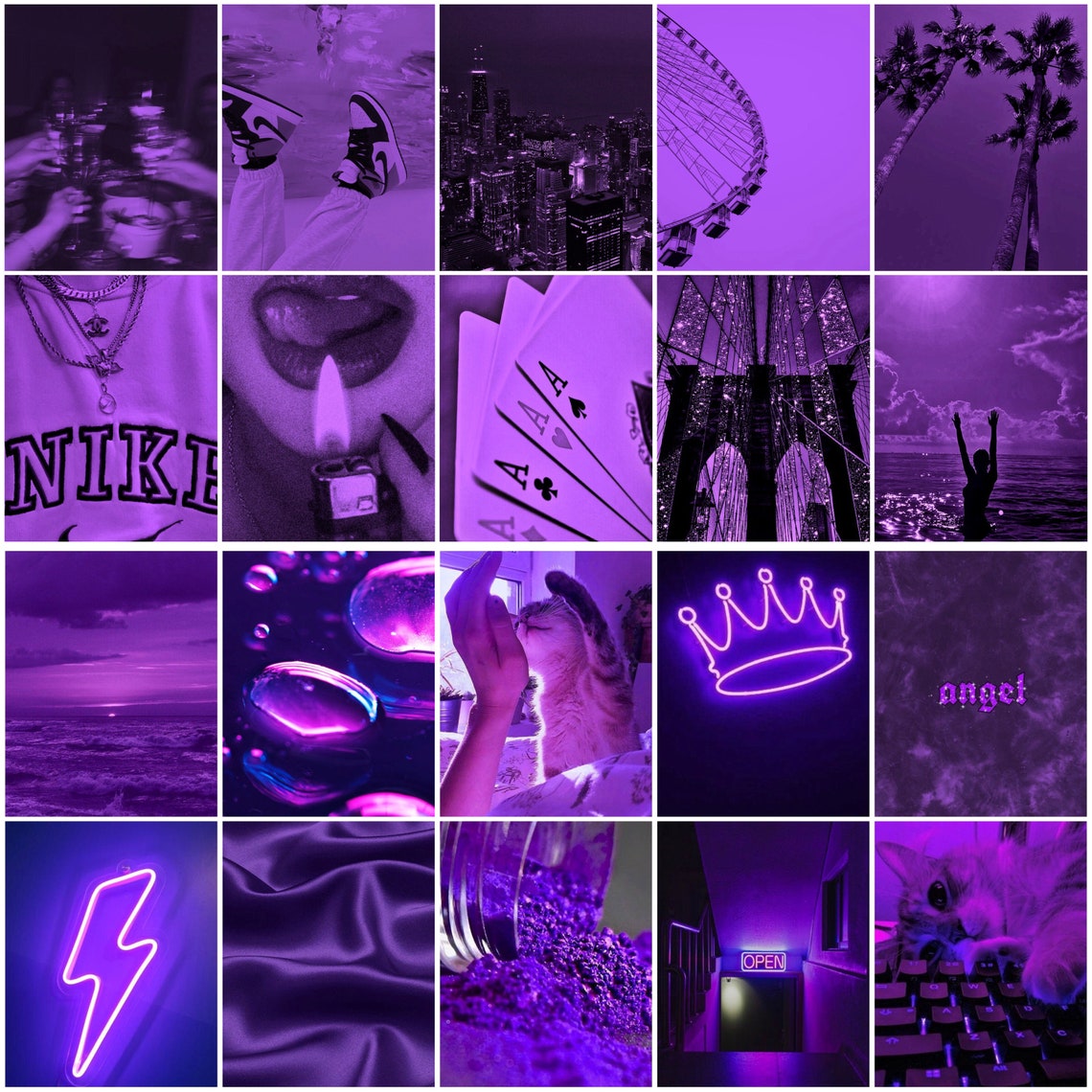 Neon purple aesthetic collage kit wall decoration 60 pcs | Etsy