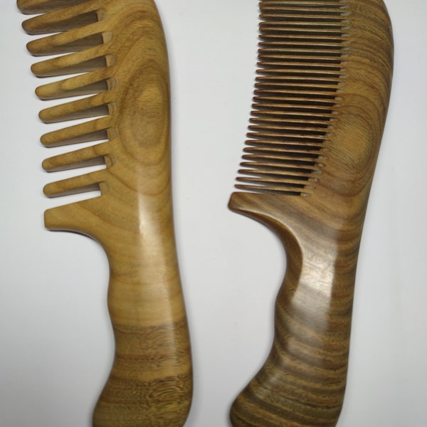 Value-Set 2 Pcs Natural Verawood Comb fine wide Tooth Anti-Static Curly Hair Home Handbag using Handmade