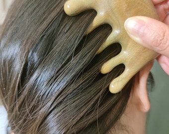 Peigne masseur pour le cuir chevelu, Massage du visage anti-âge, Bois de vera naturel, Produits faits main