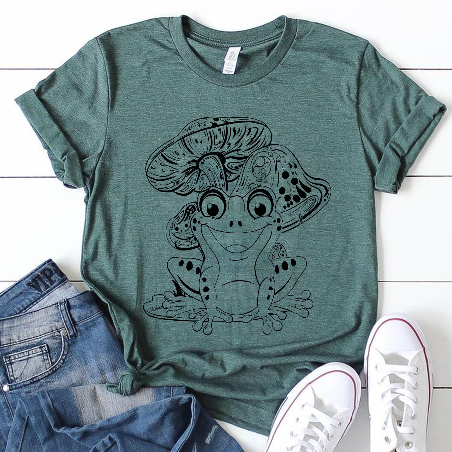 Mushrooms Frog Shirt Botanical Shirt Cute Frog Shirt Etsy