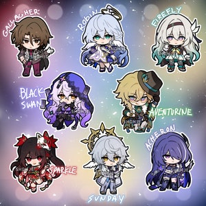 HONKAI STAR RAIL penacony keychain charms - sunday gallagher robin firefly black swan aventurine sparkle acheron // hsr merch