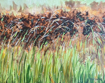 Autumn Field - Original Modern Painting - Acrylic on Canvas - 16" x 20" x 0.5"