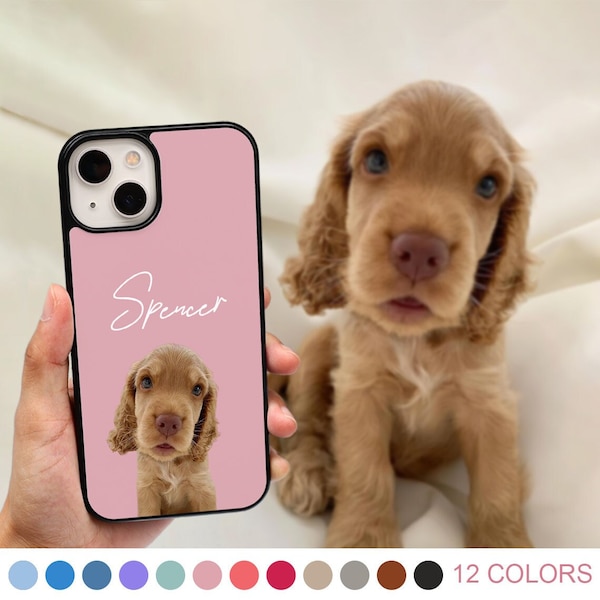 Coque de téléphone personnalisée pour animal de compagnie avec photo d'animal + nom Coque de téléphone personnalisée pour chien Coque de téléphone personnalisée chat Coque de téléphone personnalisée pour iPhone 15 14 13 12 11 8