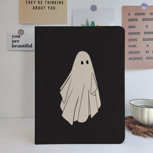 Black Lovely Ghost iPad Case with Pencil Holder for iPad 9.7"10.2"11"12.9" in, iPad Air 2 3 4 iPad Mini 6 5 4 3 iPad 2021 2020 Pro Cover