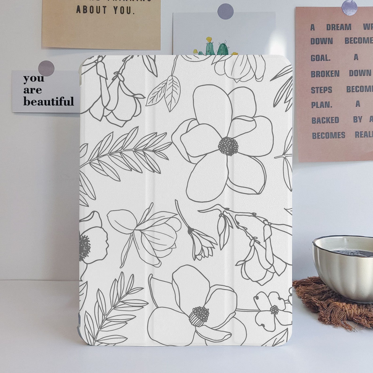 White Flower Ipad Case With Pencil Holder for Ipad 10/9/8 Etsy