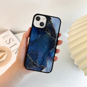 Marble Dark Blue Gold Foil Phone Case for iPhone 15 14 13 12 11 Pro Max 14 Plus 13 12 11 Mini Case iPhone XS Max XR iPhone 15 Pro Max Case