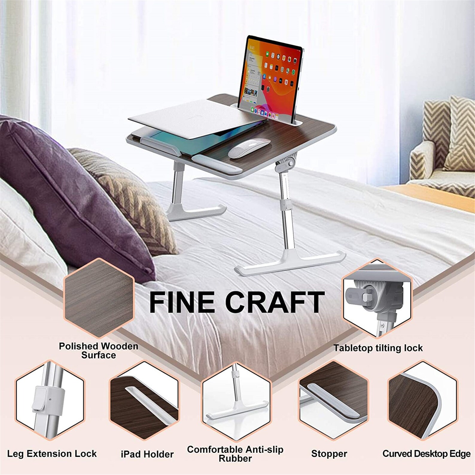 Bed laptop table heightadjustable laptop bed tray table with Etsy