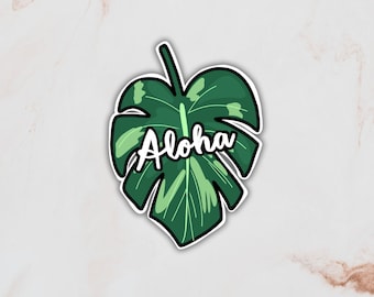 Hawaii Aloha Hello Tropical Monstera Leaf Sticker