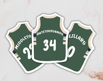 Giannis Antetokounmpo Khris Middleton Damian Lillard Wisconsin Milwaukee Bucks Basketball Sports Team Jersey Sticker