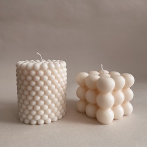 Gift set Vegan soy Vanilla & Coconut scented bubble cube cloud candles geometric dot pillar neutral decorative