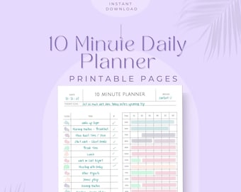 10 Minute Planner Printable Pages, Use for Daily Work Schedule and Daily Student Planner.