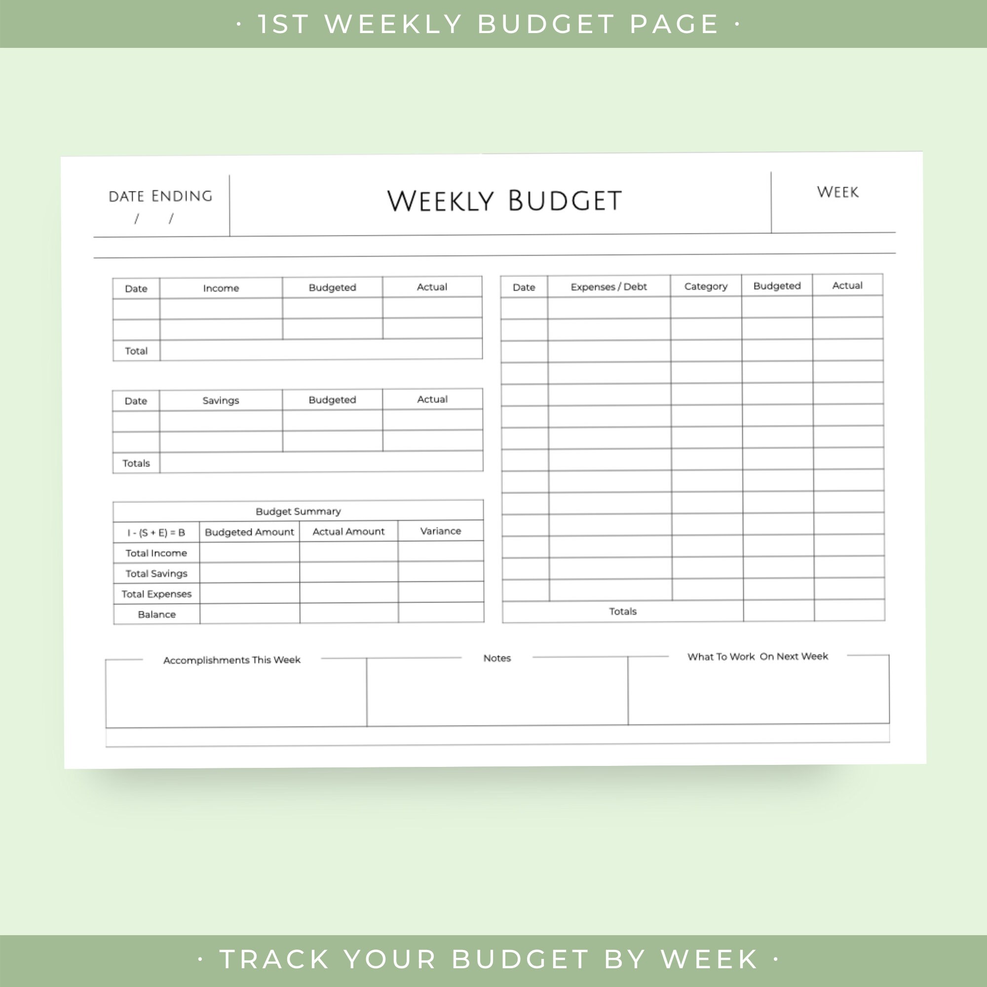 monthly weekly budget planner printable pages for personal etsy