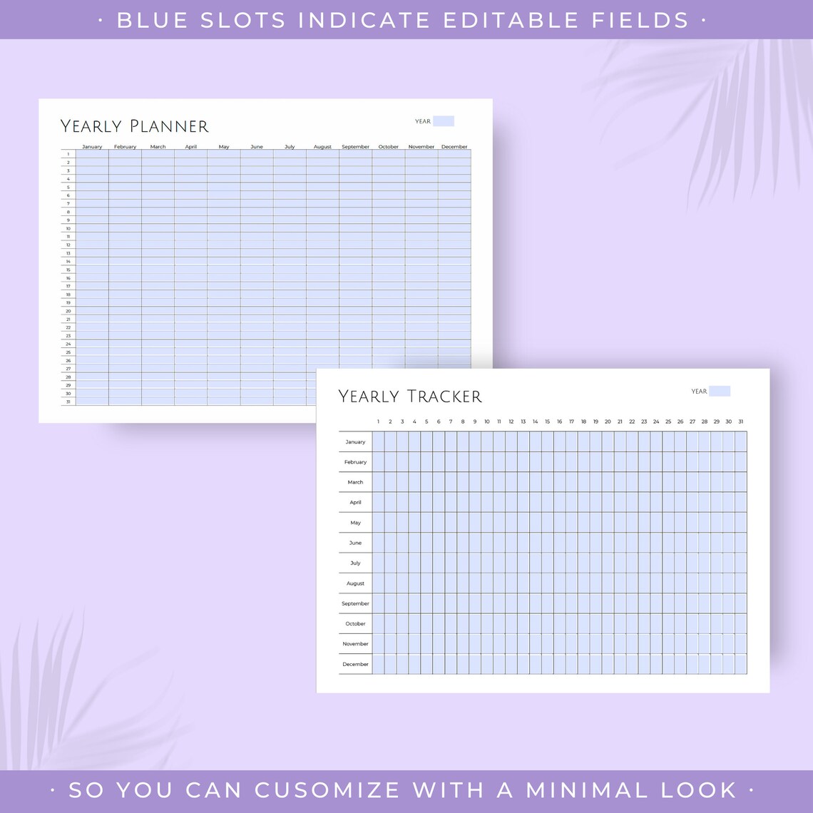 Editable Yearly Tracker &amp; Yearly Overview Planner Printable Pages - Etsy