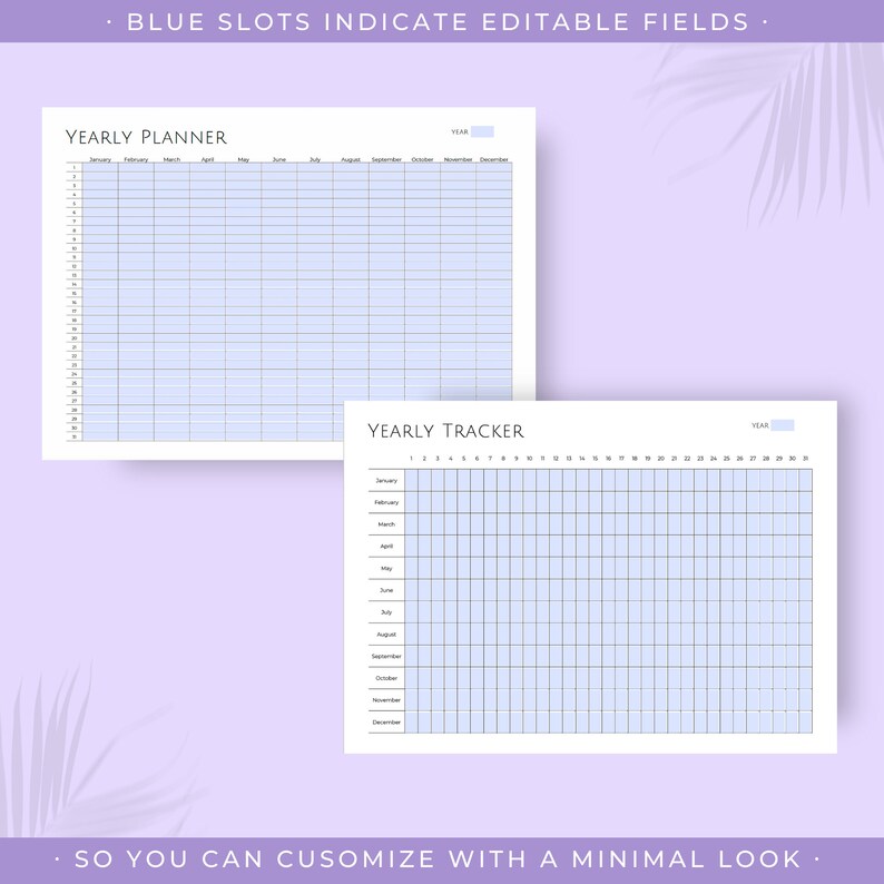 Editable Yearly Tracker &amp; Yearly Overview Planner Printable Pages - Etsy