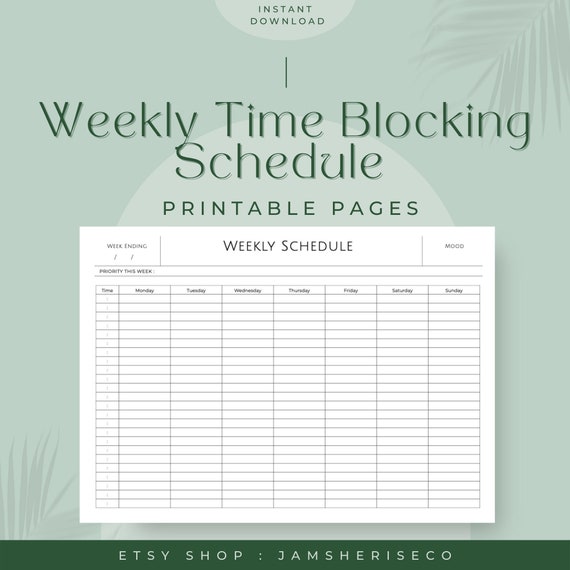 Weekly Time Blocking Schedule Printable Pages. Hourly Planner Template With  Sunday and Monday Start. - Etsy