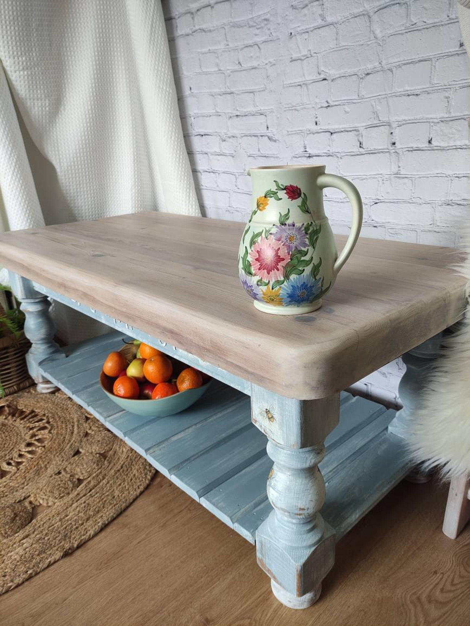 Pine coffee tables upcycled TO ORDER. Chunky pine. Bee accent. Etsy