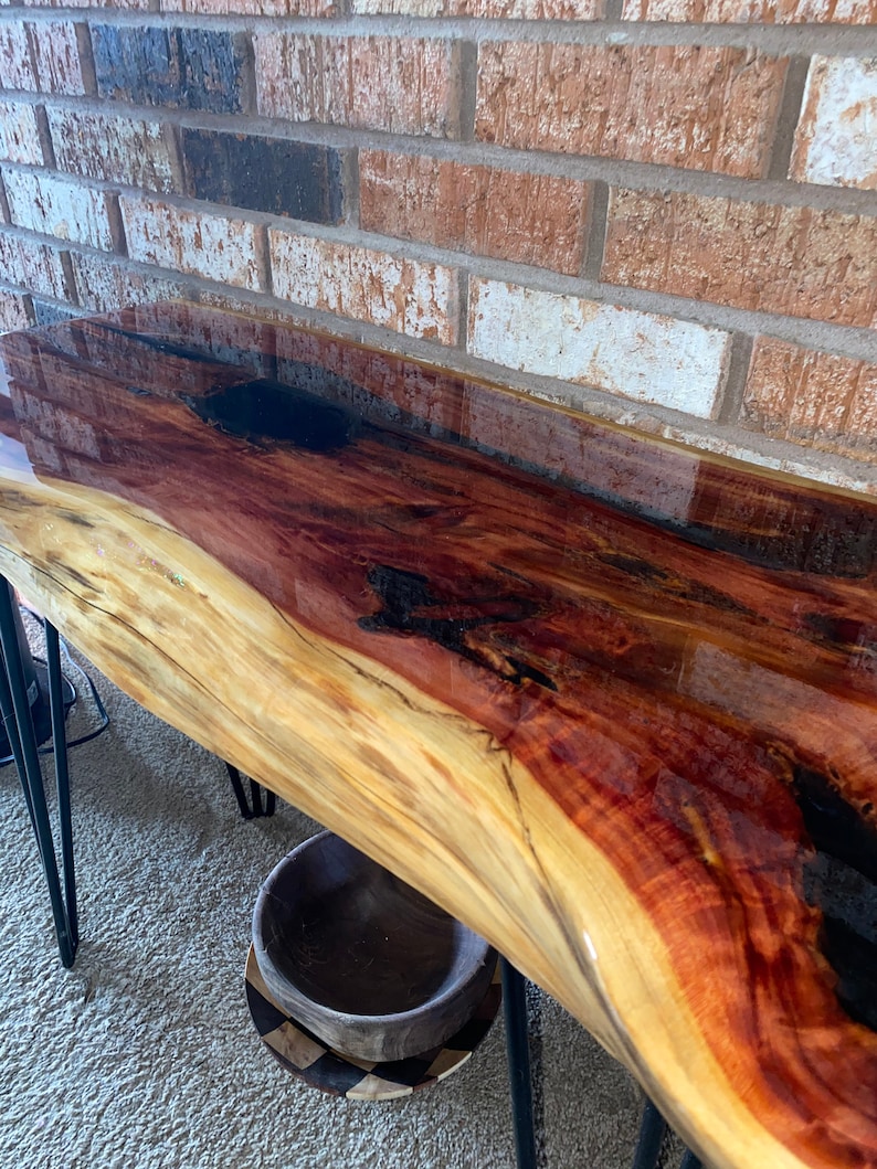 Red Cedar Live Edge Resin Accent Table Etsy