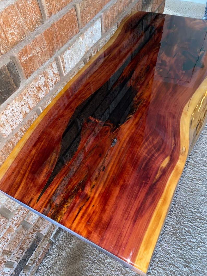 Red Cedar Live Edge Resin Accent Table Etsy
