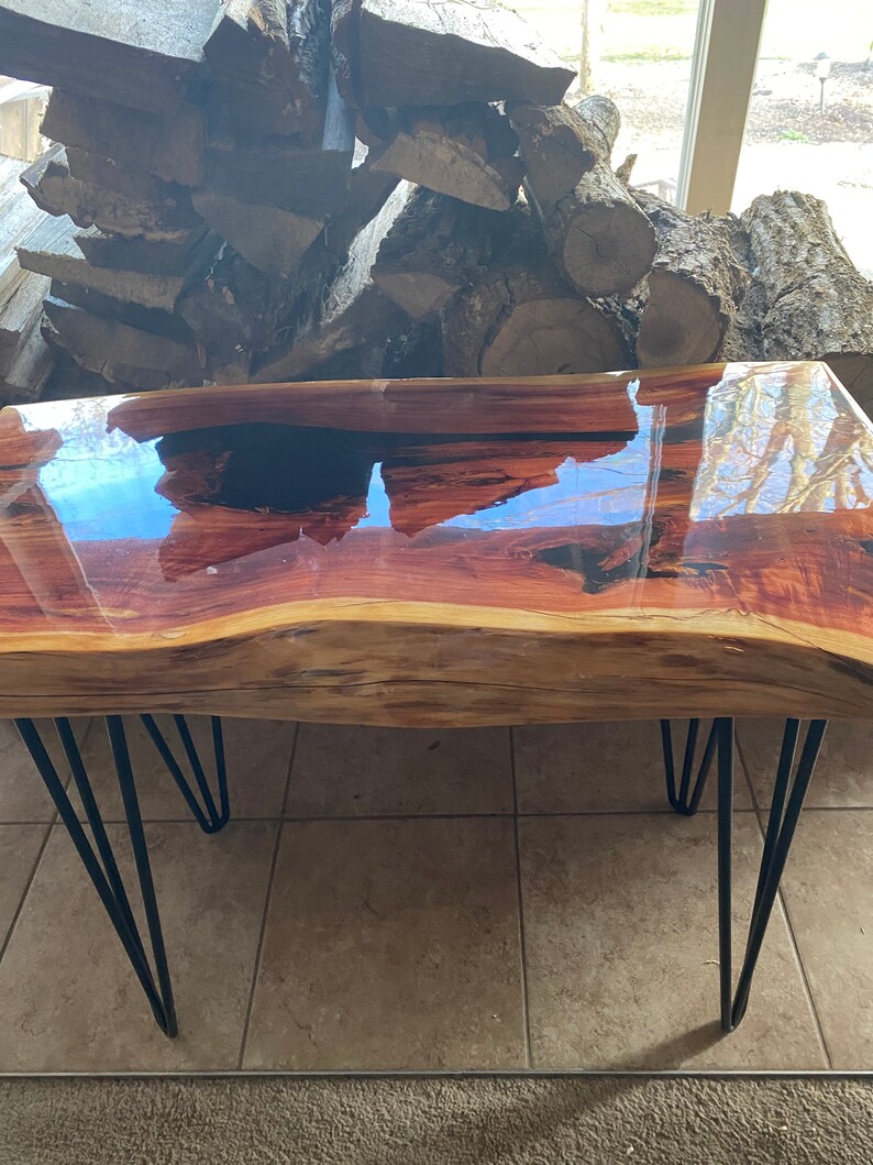 Red Cedar Live Edge Resin Accent Table Etsy
