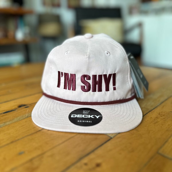 I’M SHY! - Peach and Maroon, Everyday Soft Structured Hats, Trendy 5-Panel Rope Hats, Embroidered Great Quality Classic and Seamless Hats