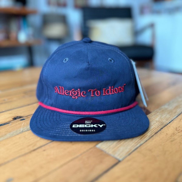 Allergic to Idiots! - Navy, Everyday Soft Structured Hats, Trendy 5-Panel Rope Hats, Embroidered Great Quality Classic and Seamless Hats