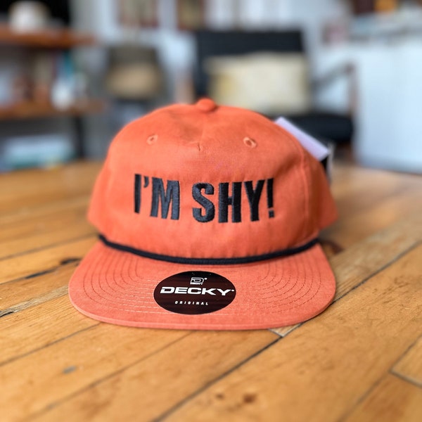 I’M SHY! Burnt Orange & Black, Everyday Soft Structured Hats, Trendy 5-Panel Rope Hats, Embroidered Great Quality Classic and Seamless Hats