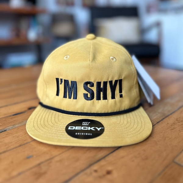 I’M SHY! - Birch and Black, Everyday Soft Structured Hats, Trendy 5-Panel Rope Hats, Embroidered Great Quality Classic and Seamless Hats