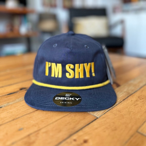 I’M SHY! - Navy and Gold, Everyday Soft Structured Hats, Trendy 5-Panel Rope Hats, Embroidered Great Quality Classic and Seamless Hats