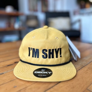 IM SHY Navy and Gold, Everyday Soft Structured Hats, Trendy 5-Panel Rope Hats, Embroidered Great Quality Classic and Seamless Hats Birch/Black