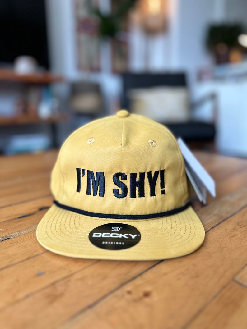 IM SHY Navy and Gold, Everyday Soft Structured Hats, Trendy 5-Panel Rope Hats, Embroidered Great Quality Classic and Seamless Hats Birch/Black