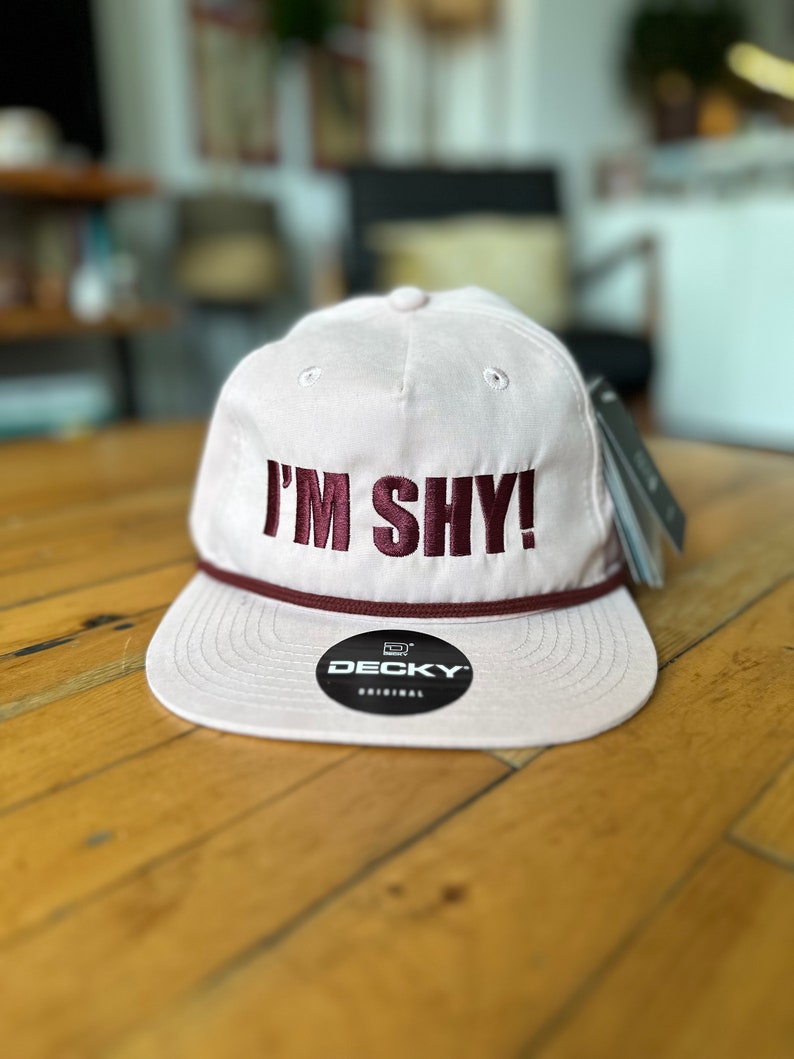 IM SHY Navy and Gold, Everyday Soft Structured Hats, Trendy 5-Panel Rope Hats, Embroidered Great Quality Classic and Seamless Hats Peach/Maroon