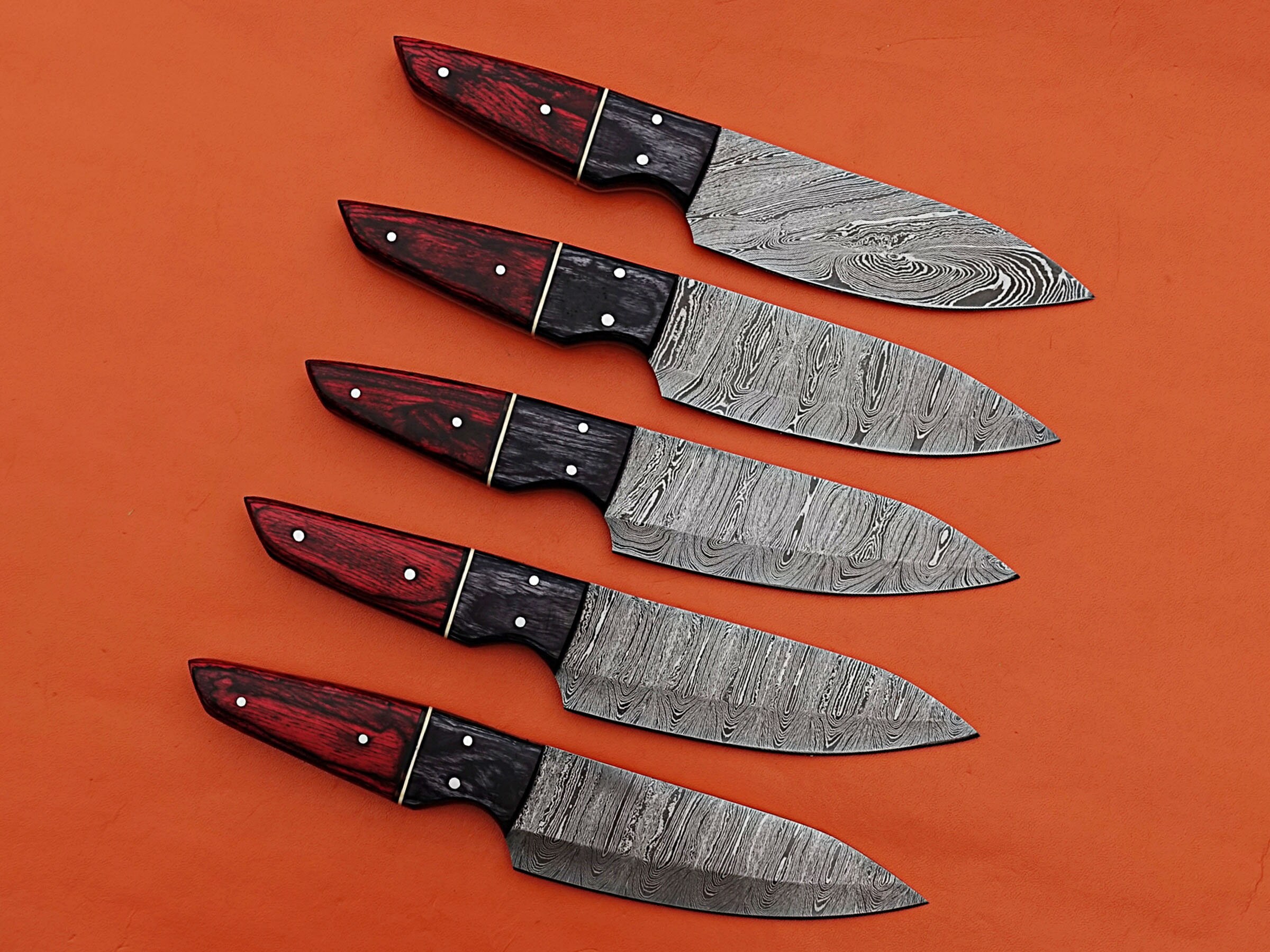 Handmade Damascus Steak Knife Set Of 5 Pcs With Red & Black Etsy