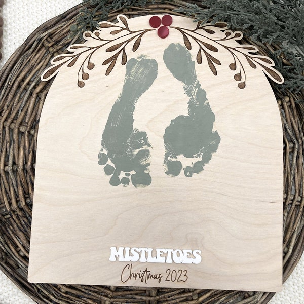 DIY Christmas Mistletoes Baby Footprint Sign Baby's First Christmas Art Christmas Keepsake Christmas Activity Christmas Craft For Mom