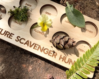 Nature Scavenger Hunt Tray Kids Nature Hunt Wood Activity Montessori Nature Game Toddler Outdoor Activity