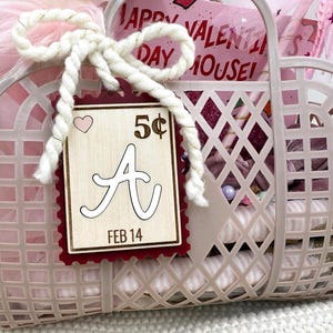 Personalized Postage Valentine Basket Tag, Valentine’s Day Name Tag, Valentine’s Basket Tag, Galentine Gift Tag, Love Basket Tag for Kids