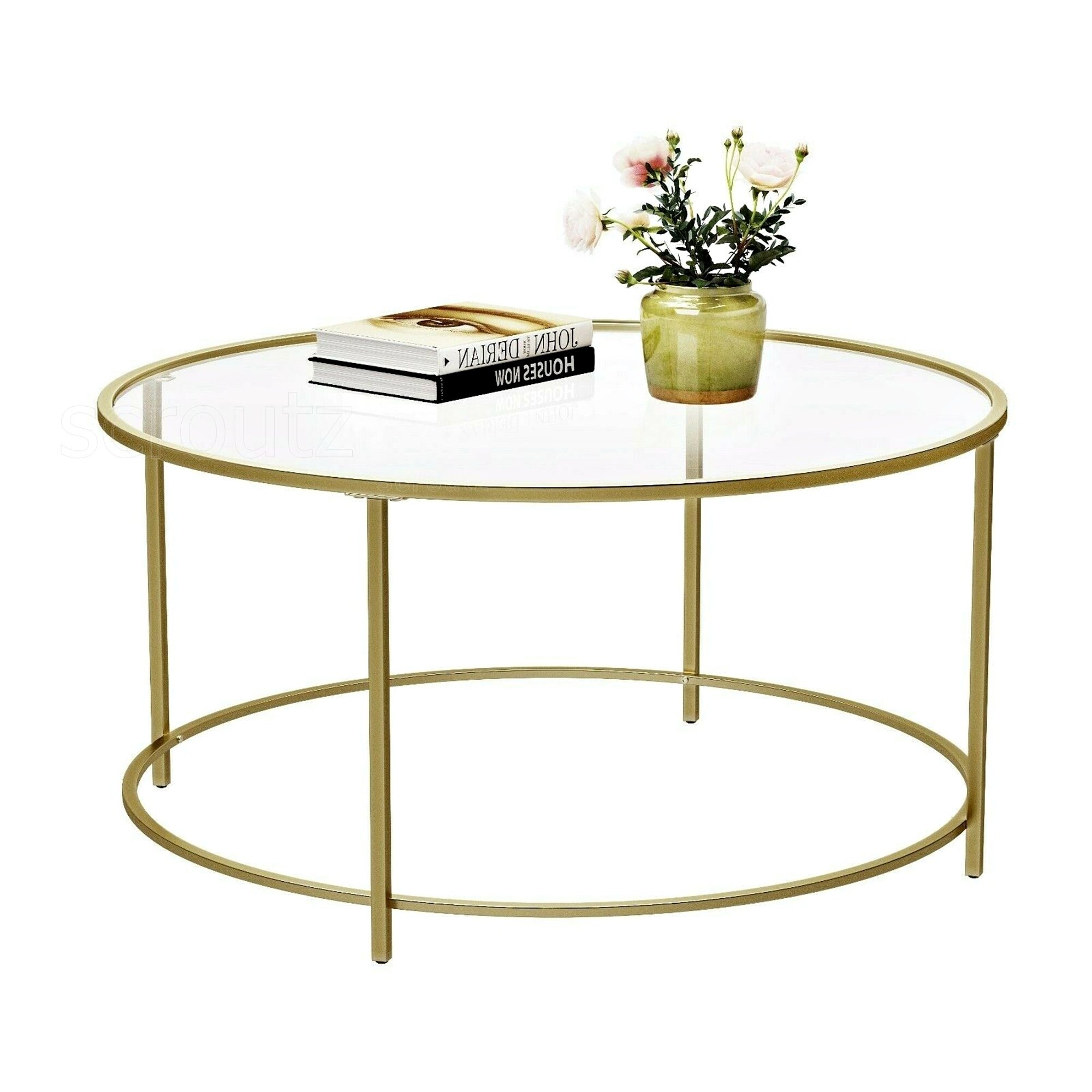 Glass Coffee Table Gold Metal Legs Round Living Room Tea Etsy