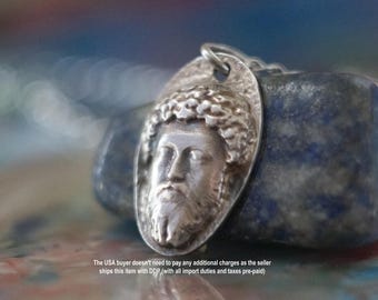 Colgante de plata de ley de Marco Aurelio / Collar de filósofo estoico / Dije de emperador romano / Regalo para amantes de la filosofía