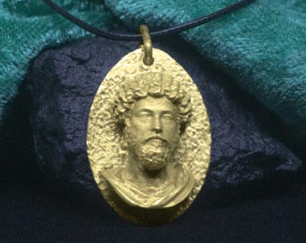 Collar de bronce de Marco Aurelio, colgante de filosofía estoica, joyería de emperador romano