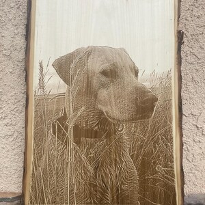 Personalized Dog Pet Memorial Portrait Laser Engraved Wood Plank, Preview Mockup image 14