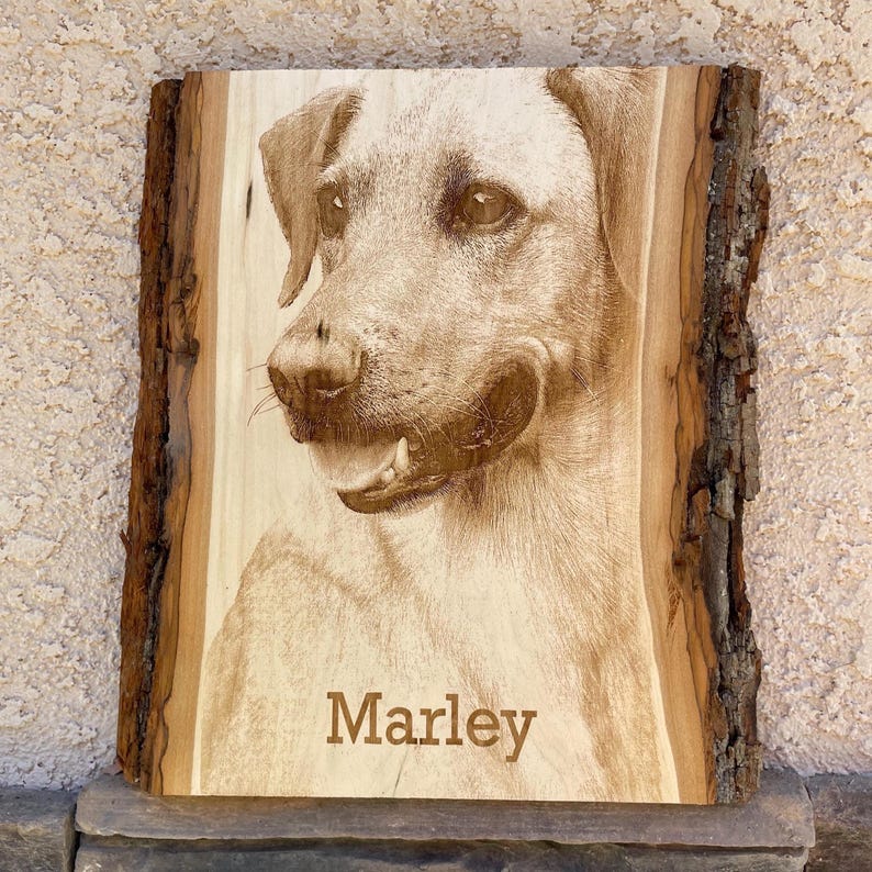 Personalized Dog Pet Memorial Portrait Laser Engraved Wood Plank, Preview Mockup image 18