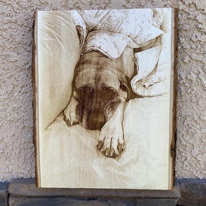 Personalized Dog Pet Memorial Portrait Laser Engraved Wood Plank, Preview Mockup image 19
