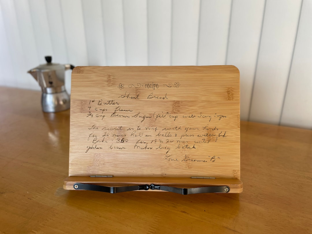 Personalized Cookbook Stand, Handwritten Recipe Custom Laser Engraved