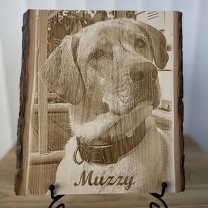Personalized Dog Pet Memorial Portrait Laser Engraved Wood Plank, Preview Mockup image 12