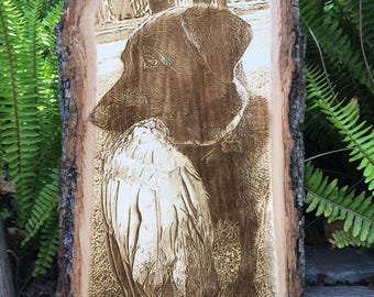 Hunting Dog Memorial Portrait Engraved on Wood Plank, Pet Loss Gift, Labrador Pointer, Preview Mockup