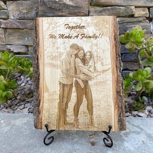 Custom Family Photo Laser Engraved Wood Plank, Personalized Keepsake Gift, Preview Mockup